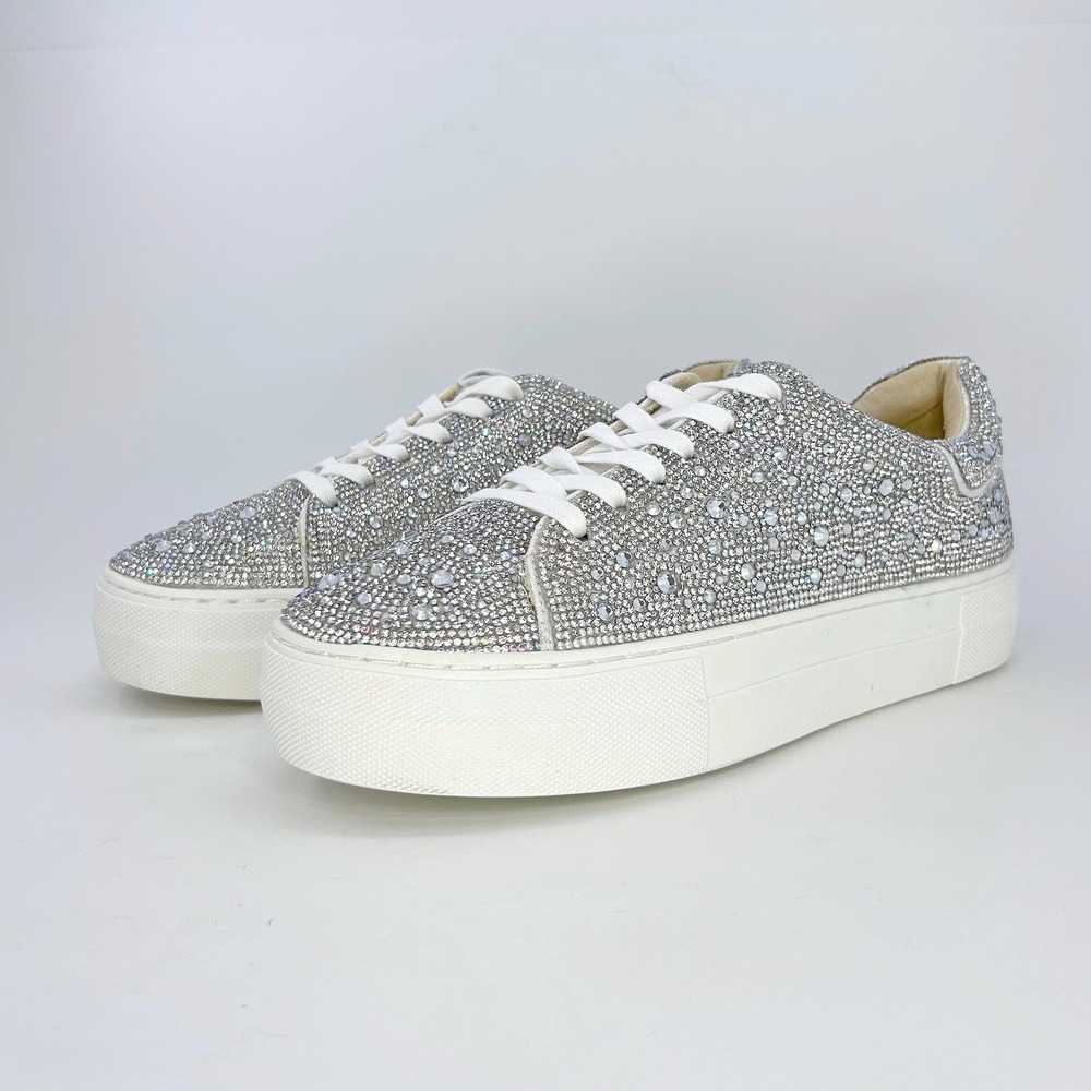 Betsey Johnson Sidny Rhinestone Platform Sneakers Womens 8 Silver Wedding NIB